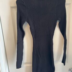 Black Ribbed Long Sleeve Dress